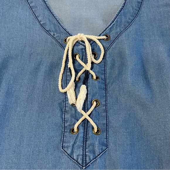 MICHEAL STARS / Blue Chambray 3/4 Sleeve Dress Size M - Picture 4 of 9